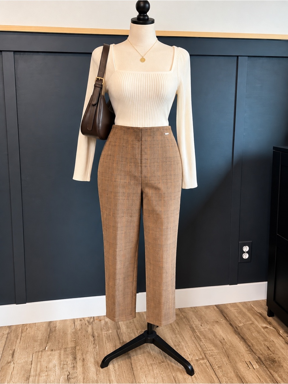 Tahari Faux Suede Plaid Cropped Pants - Brown